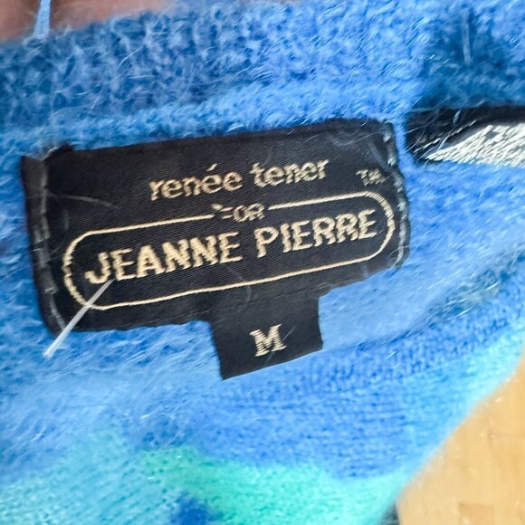 Jeanne Pierre Vintage wool Angora Wool Blue Geometric Prit Loe V Neck Sweater M - Picture 5 of 6